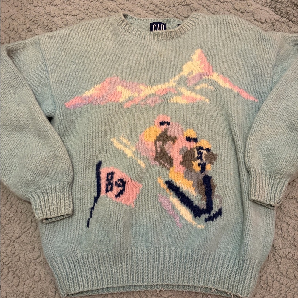 GAP Light Blue Ski Graphic Knit Sweater